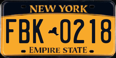 NY license plate FBK0218