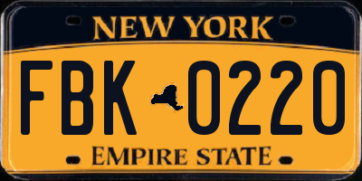 NY license plate FBK0220