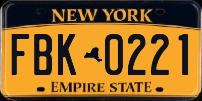NY license plate FBK0221