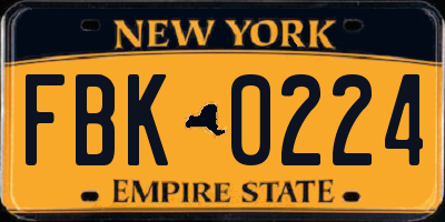 NY license plate FBK0224