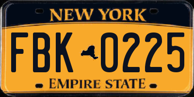 NY license plate FBK0225