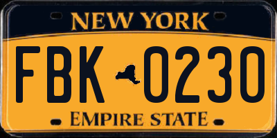 NY license plate FBK0230
