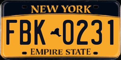 NY license plate FBK0231