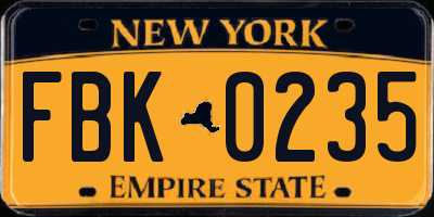 NY license plate FBK0235