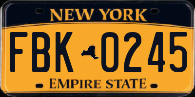 NY license plate FBK0245