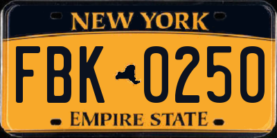 NY license plate FBK0250