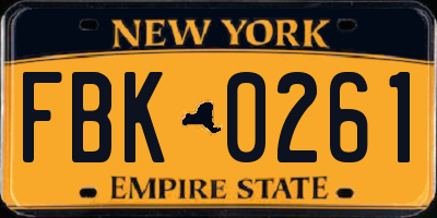NY license plate FBK0261