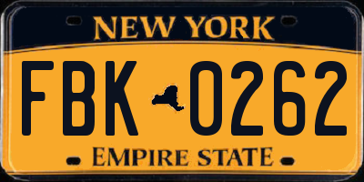 NY license plate FBK0262