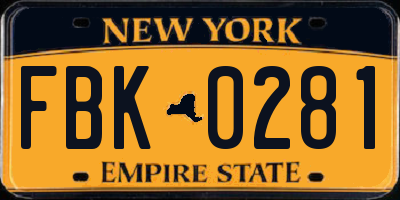 NY license plate FBK0281