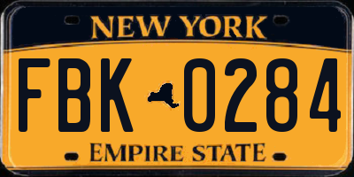 NY license plate FBK0284