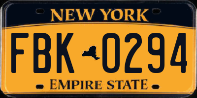 NY license plate FBK0294