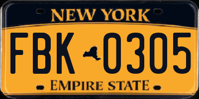 NY license plate FBK0305