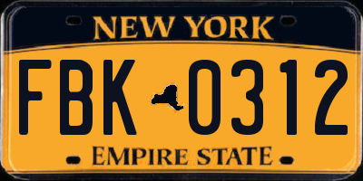 NY license plate FBK0312