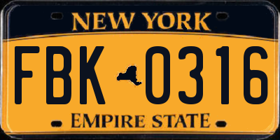 NY license plate FBK0316