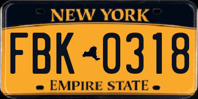 NY license plate FBK0318