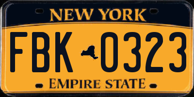 NY license plate FBK0323