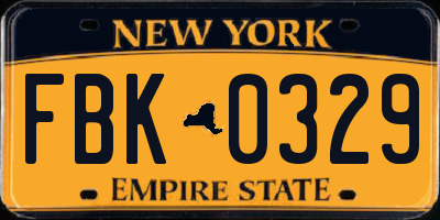 NY license plate FBK0329