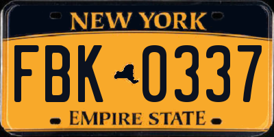 NY license plate FBK0337