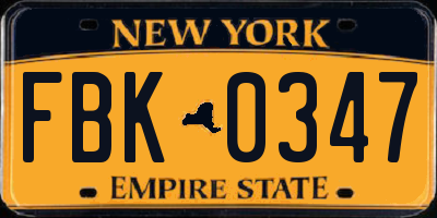 NY license plate FBK0347