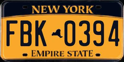 NY license plate FBK0394