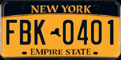 NY license plate FBK0401