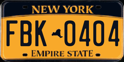 NY license plate FBK0404