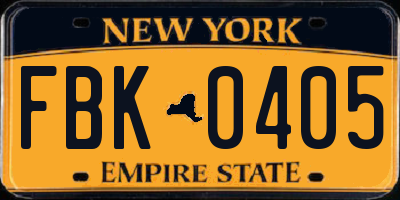 NY license plate FBK0405