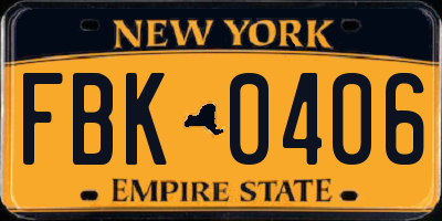 NY license plate FBK0406