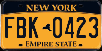 NY license plate FBK0423