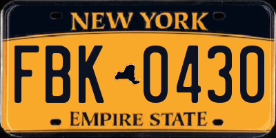 NY license plate FBK0430