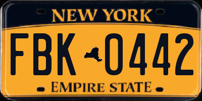 NY license plate FBK0442