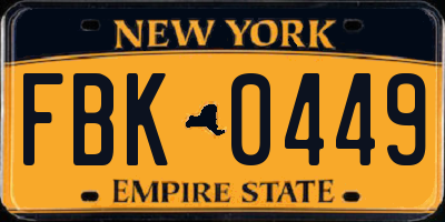 NY license plate FBK0449