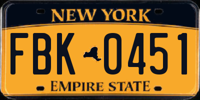 NY license plate FBK0451