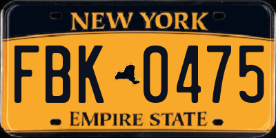 NY license plate FBK0475