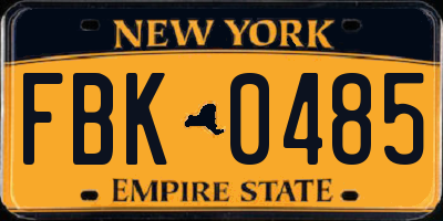 NY license plate FBK0485