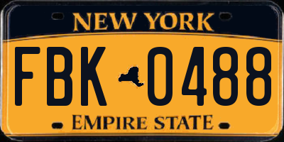 NY license plate FBK0488