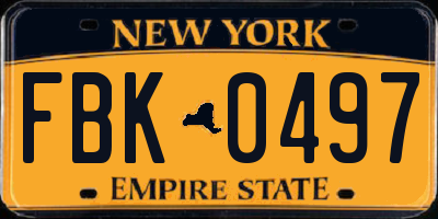 NY license plate FBK0497