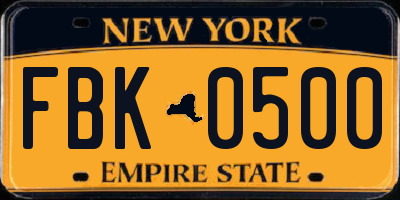 NY license plate FBK0500