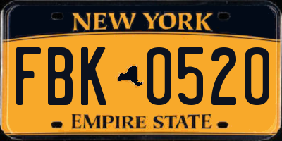 NY license plate FBK0520