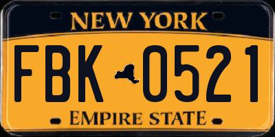 NY license plate FBK0521