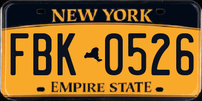 NY license plate FBK0526