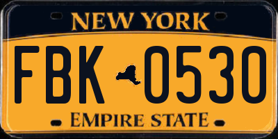 NY license plate FBK0530