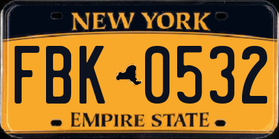 NY license plate FBK0532