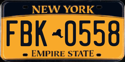 NY license plate FBK0558