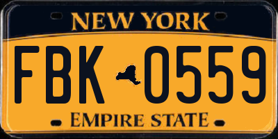 NY license plate FBK0559
