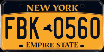 NY license plate FBK0560