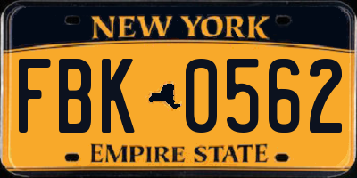 NY license plate FBK0562