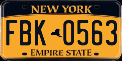 NY license plate FBK0563