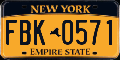 NY license plate FBK0571