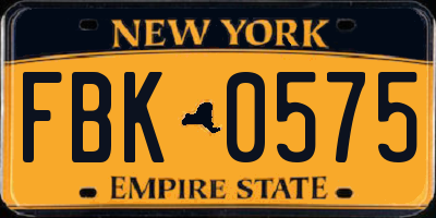 NY license plate FBK0575